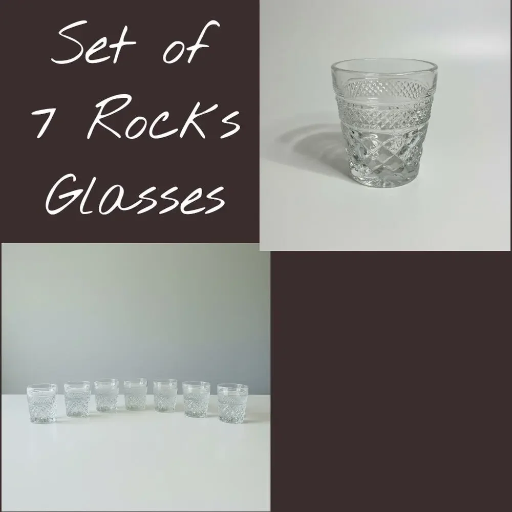 Vintage Anchor Hocking Wexford Decanter & 7 Rocks Glasses-Barware-Whiskey Set